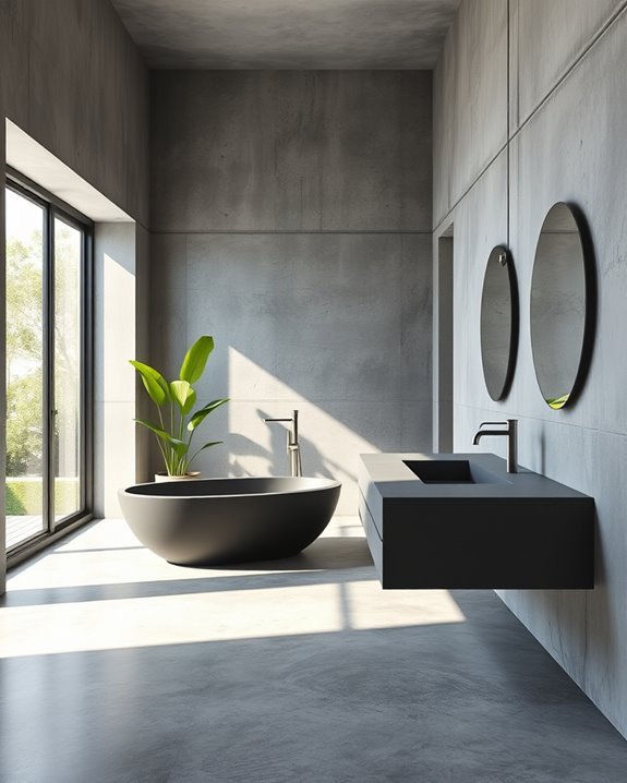 open concept concrete bathrooms