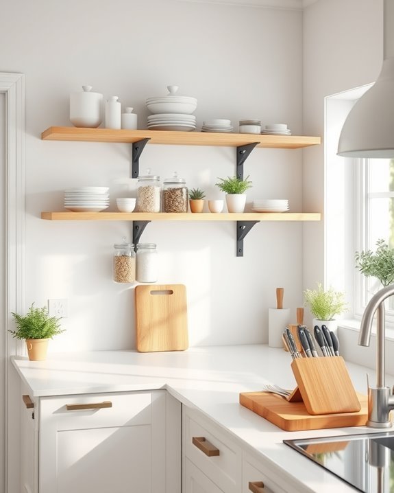 open shelving enhances kitchens