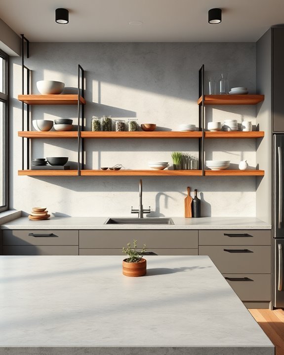 open shelving with beton