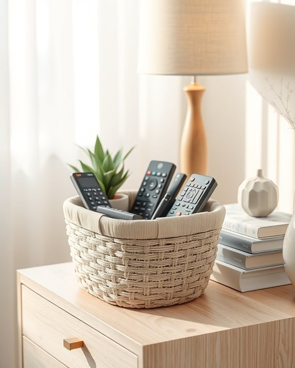 organize remotes in basket