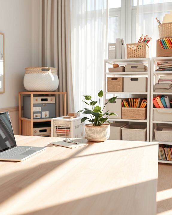 organized baskets and bins