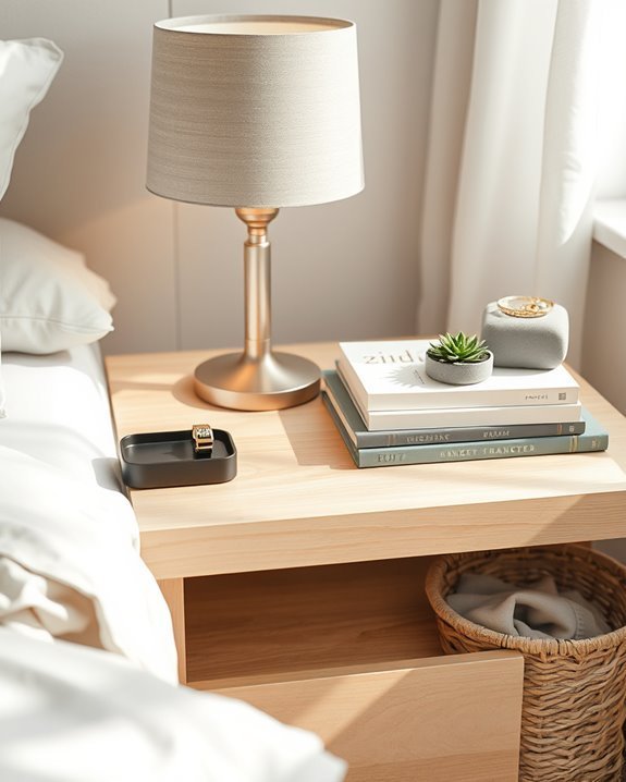 organized bedside table zones