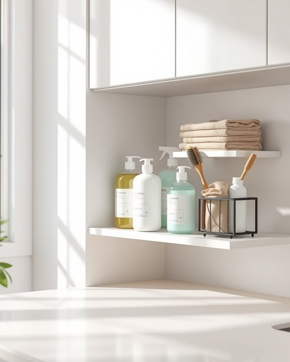 organized cleaning supplies area