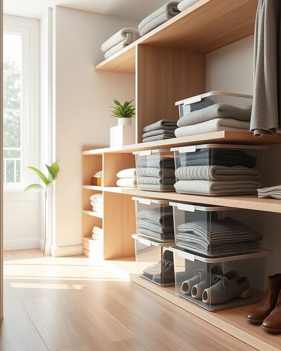 organized closet with bins