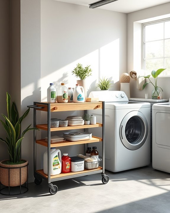 organized rolling laundry cart