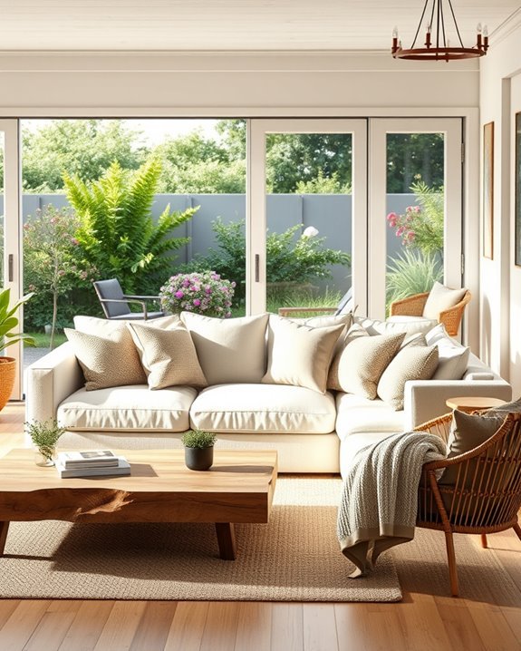 outdoor inspired cream living room