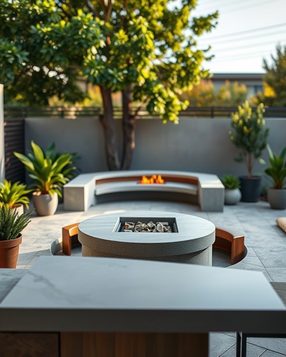 outdoor kitchen with fire pit