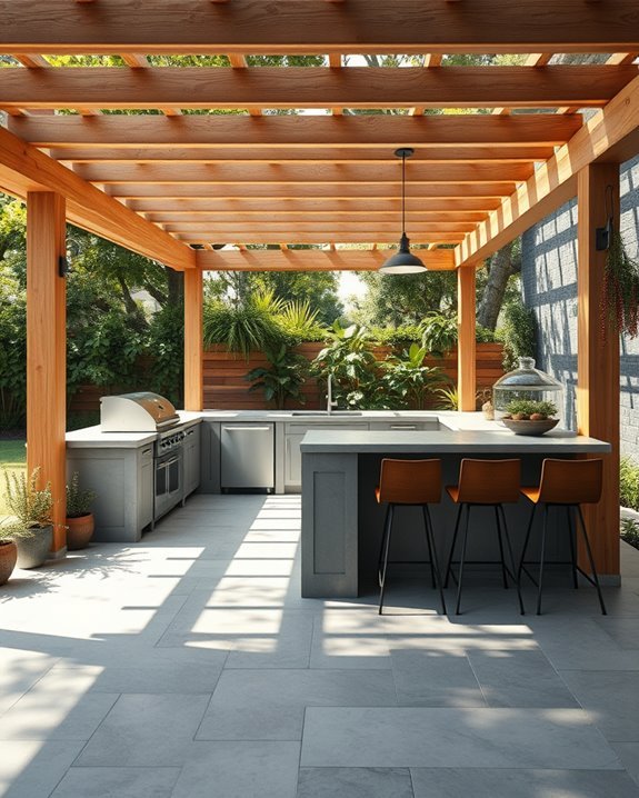 outdoor kitchen with pergola