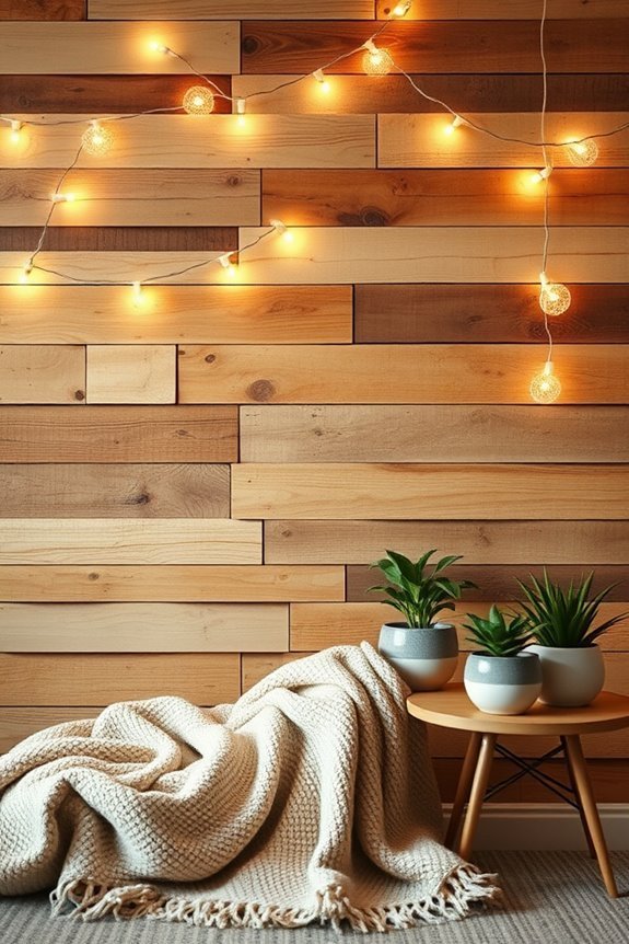 pallet wall with string lights