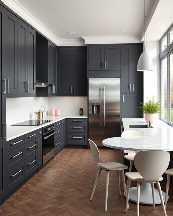 pastel accents enhance dark grey