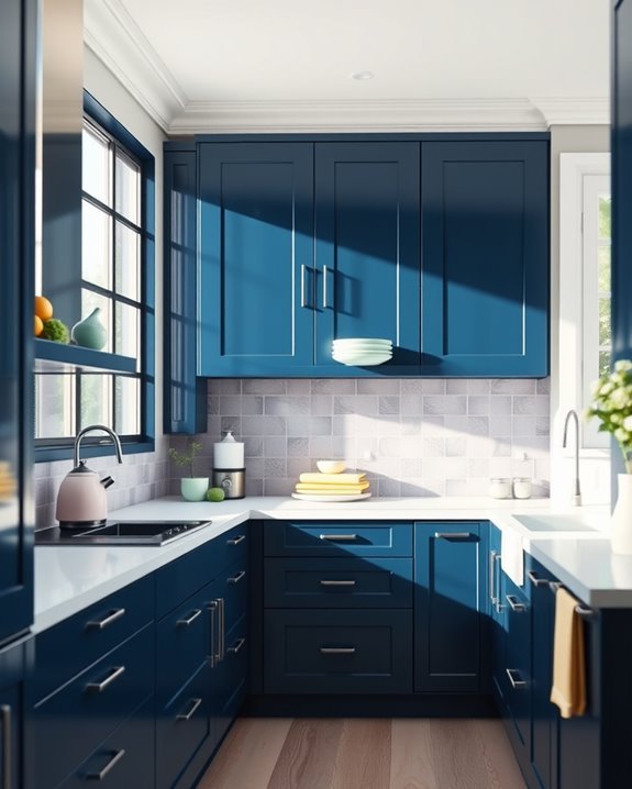 pastel accents soften dark blue