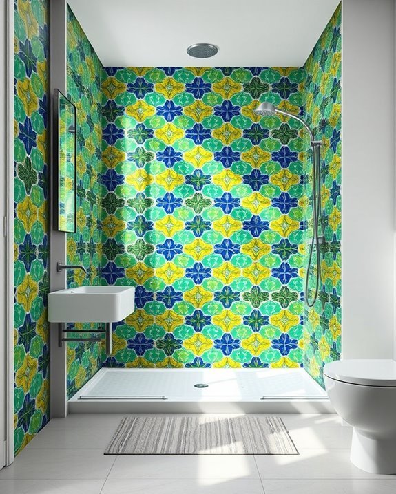 patterned tiles energize bathrooms