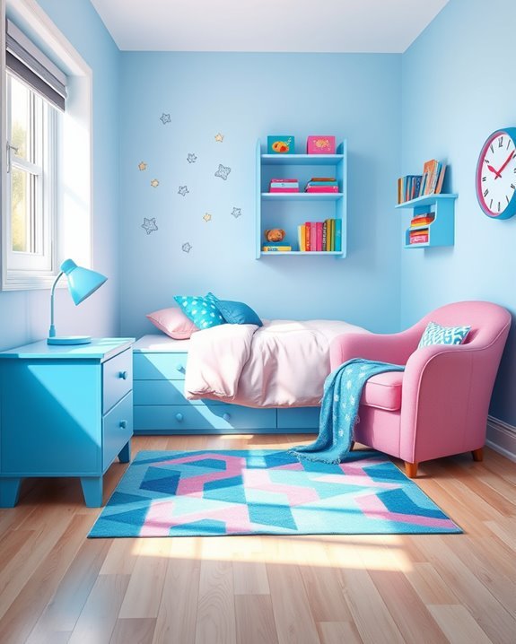 playful blue pink decor