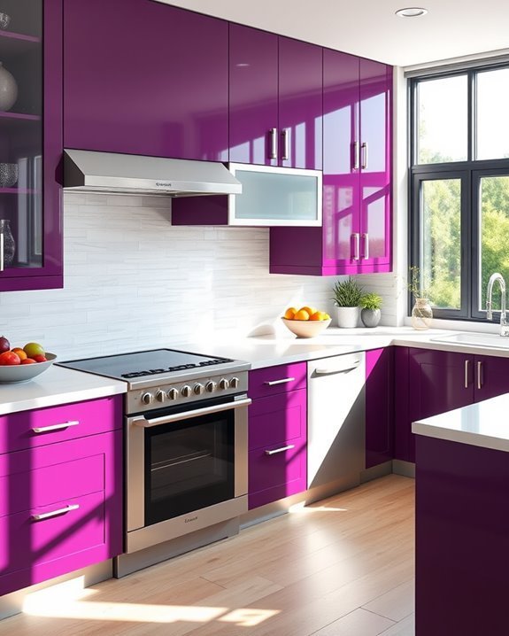 plum cabinets create contrast