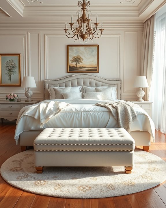 plush ottoman enhances bedroom