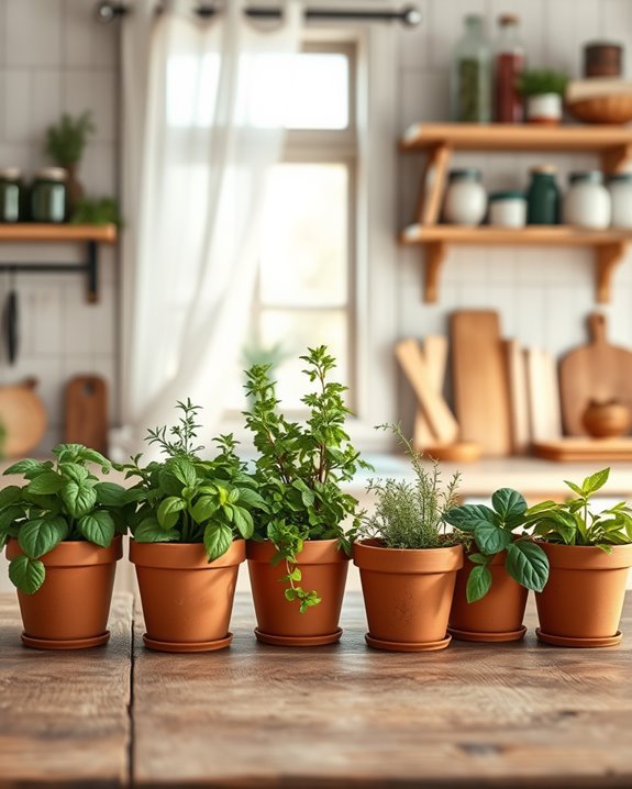 potted herbs enhance kitchen ambiance