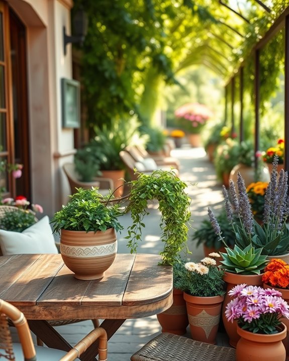 potted plants enhance cafe charm
