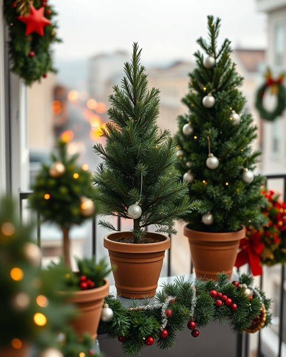 potted trees enhance balcony decor