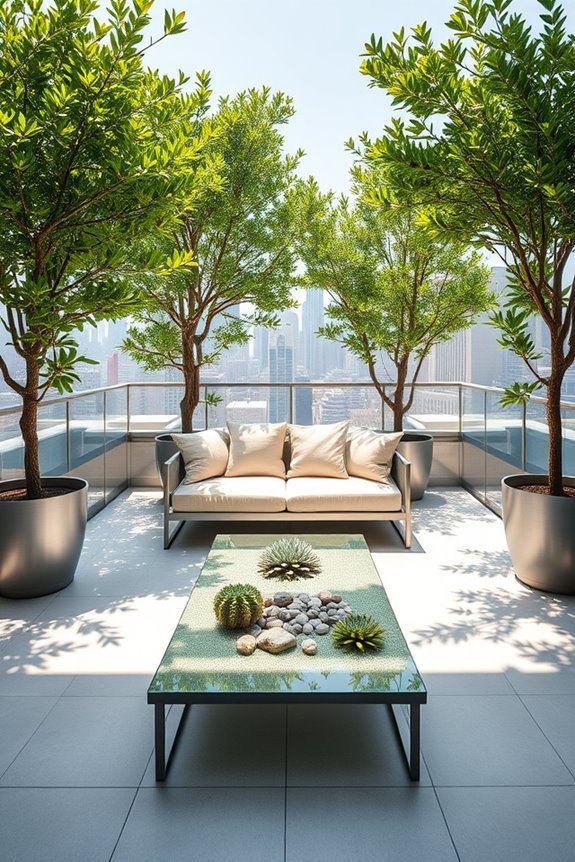 potted trees provide shade