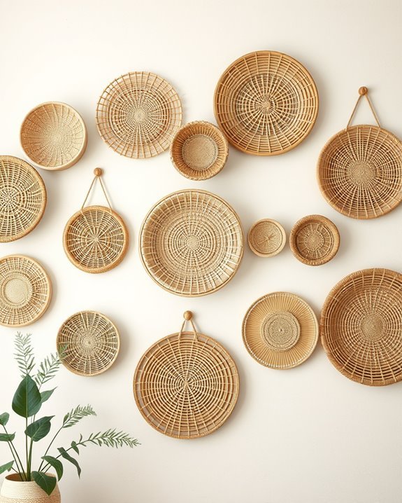 rattan baskets enhance decor
