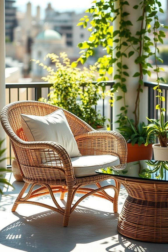 rattan chair and glass table