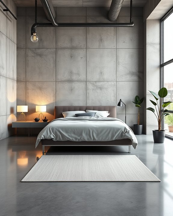 raw concrete bedroom aesthetics
