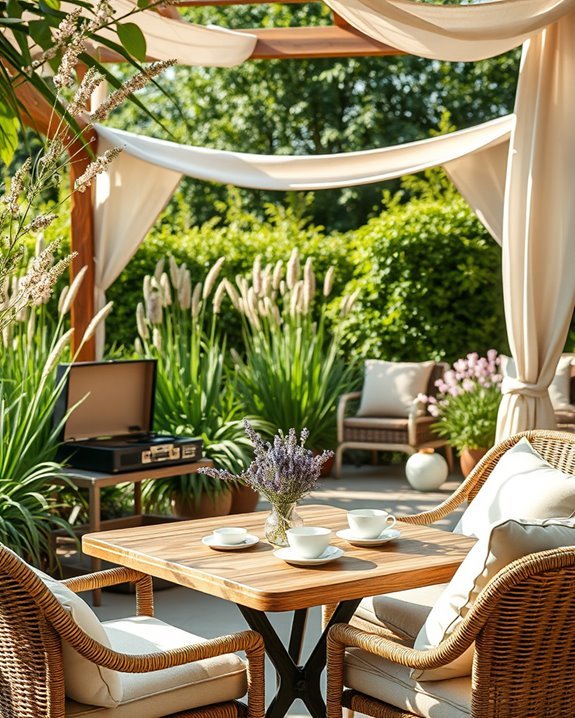 relaxing garden cafe ambiance