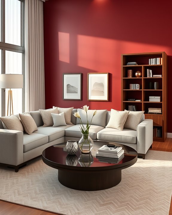 rich maroon living room decor