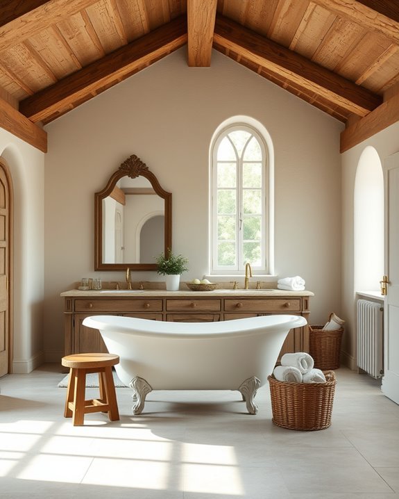 rustic bathroom with beams