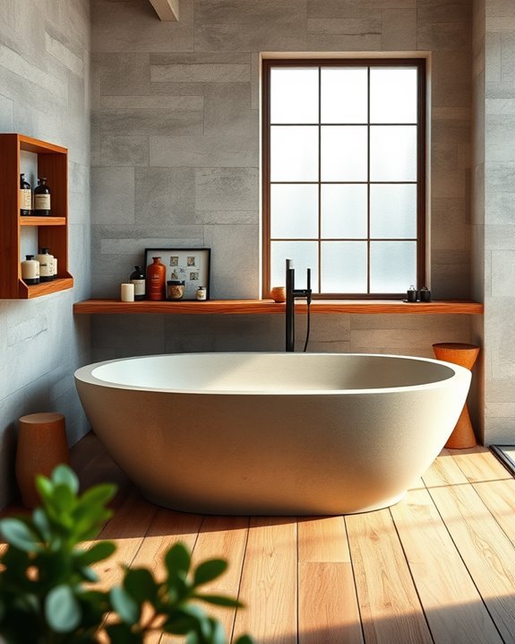 rustic bathtub with wood