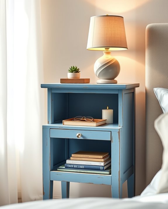 rustic blue bedside table