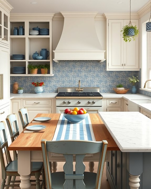 rustic blue cream kitchen elegance