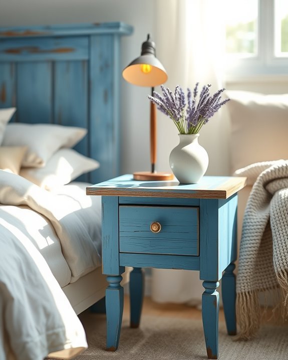 rustic blue wooden table