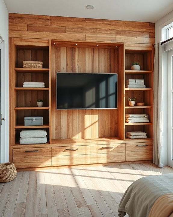rustic closet with tv