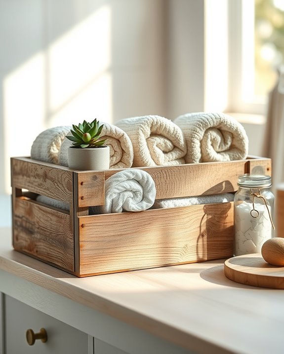 rustic crate towel storage