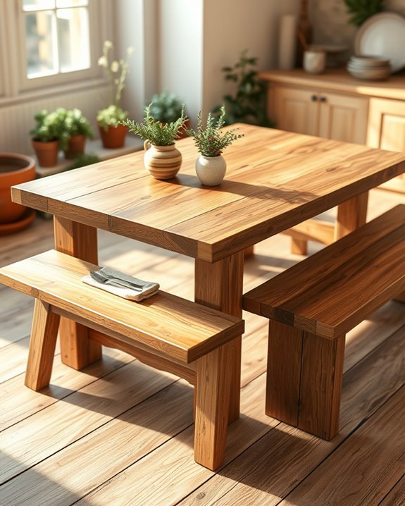 rustic dining with attached bench