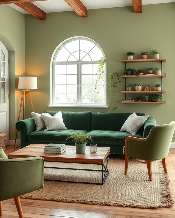 rustic green living room decor