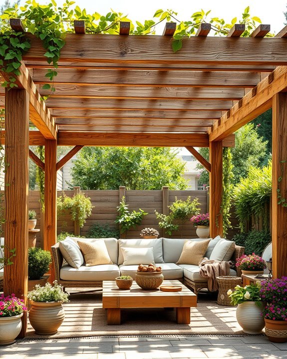 rustic pergola enhances backyard charm