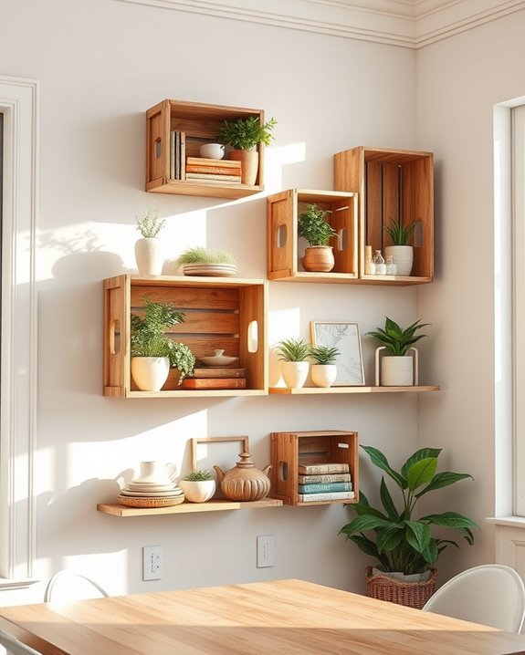 rustic repurposed crate shelves