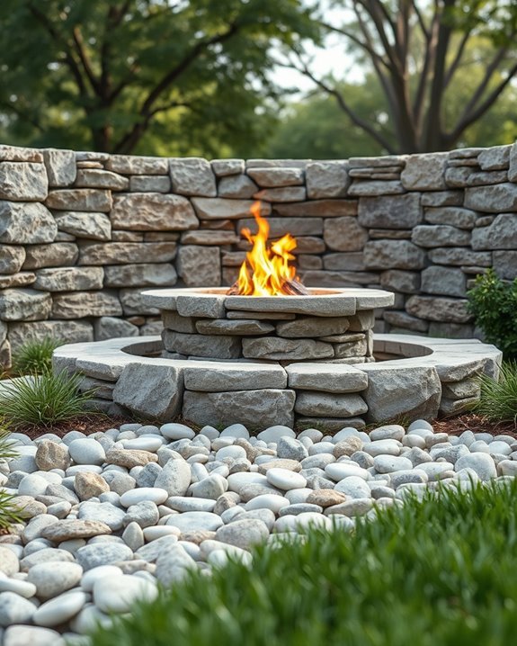 rustic stone wall fire pit