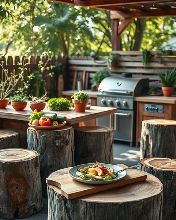 rustic tree stump seating