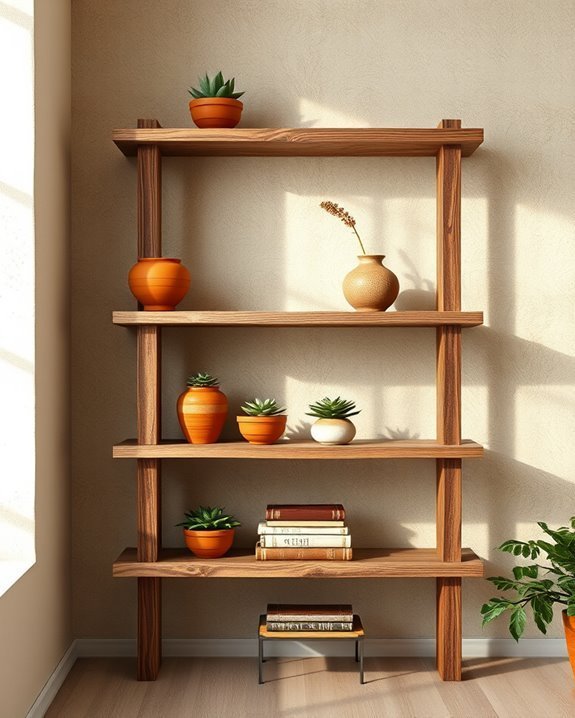 rustic wood shelving display