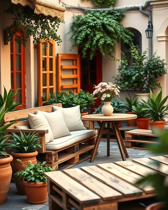 rustic wooden pallet seating