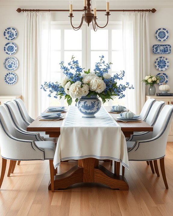 seasonal blue and white decor