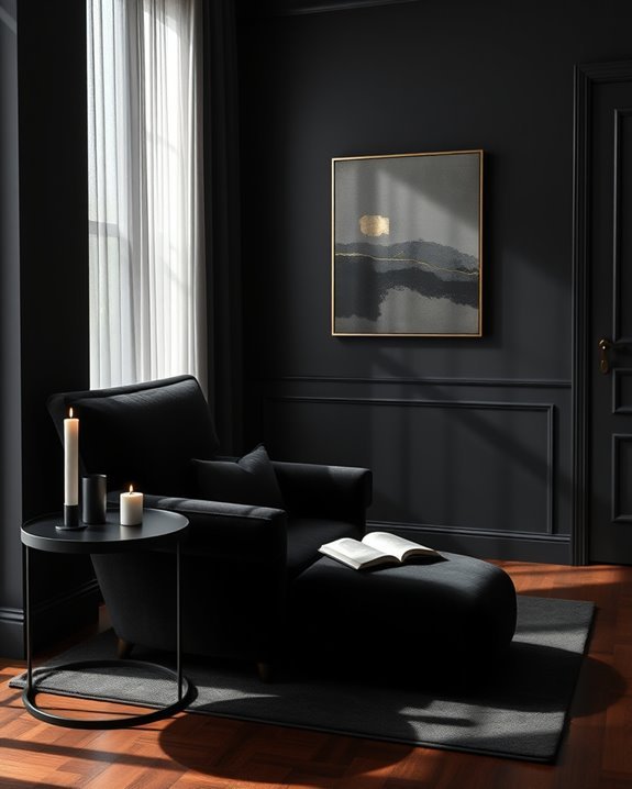 serene black reading nook