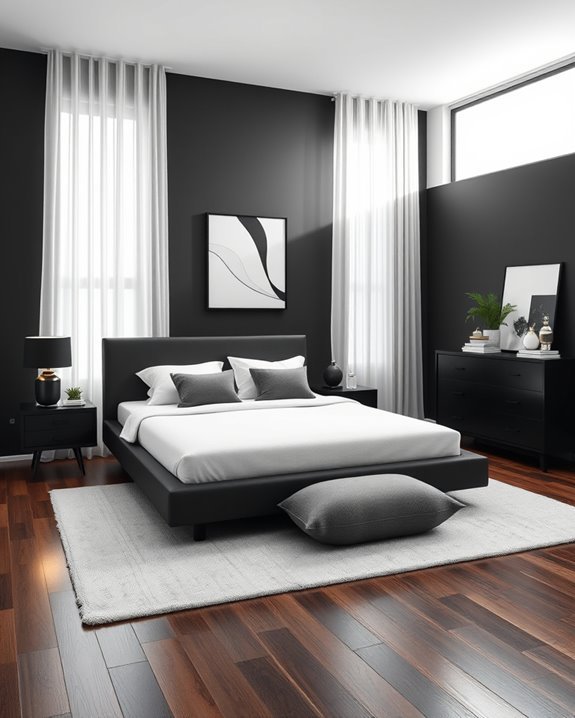 serene minimalist black bedroom