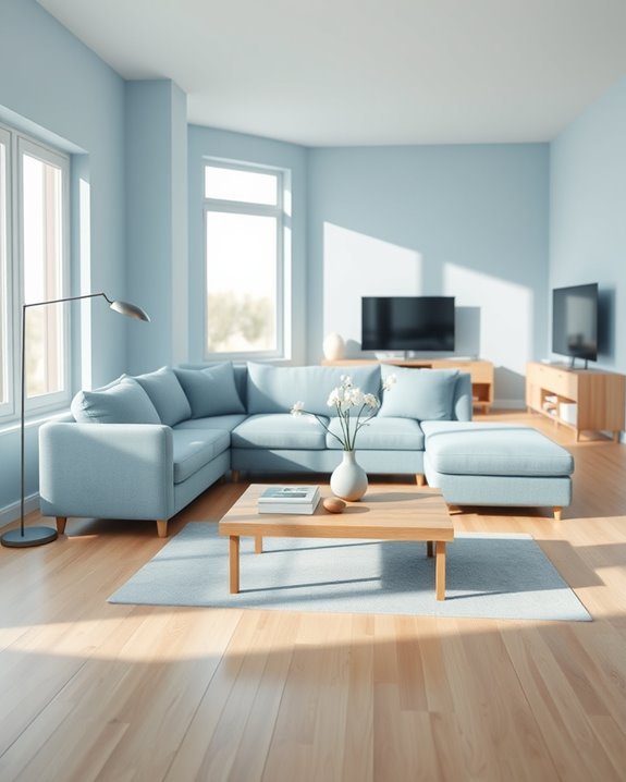 serene minimalist blue interiors