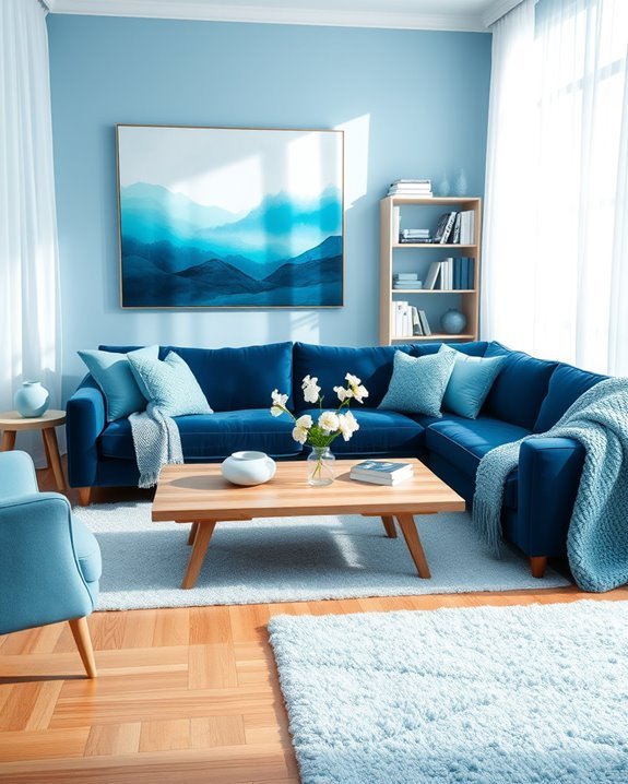 serene monochromatic blue retreat