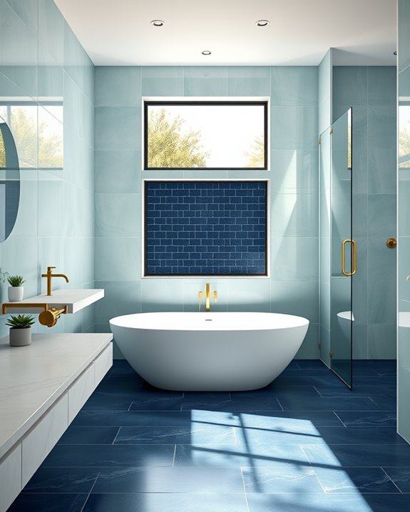 serene navy seafoam bathroom