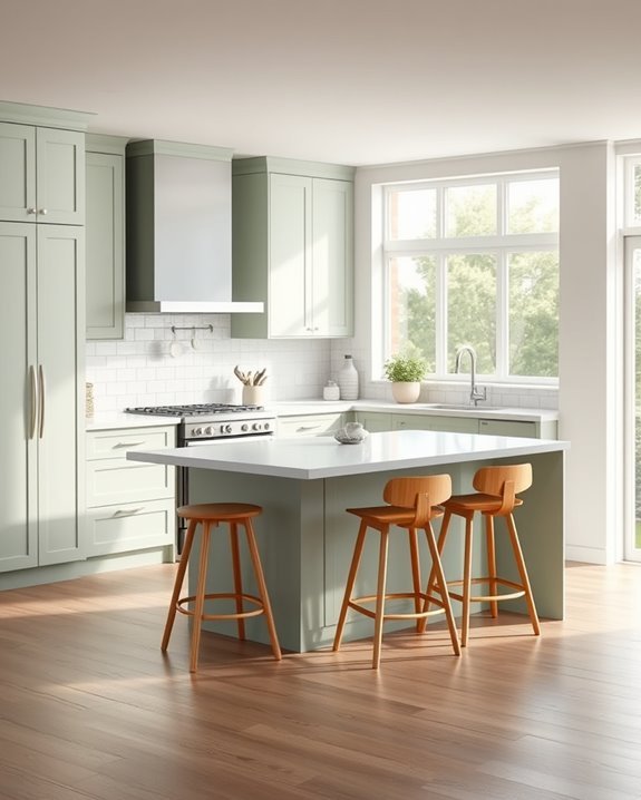 serene soft sage cabinets